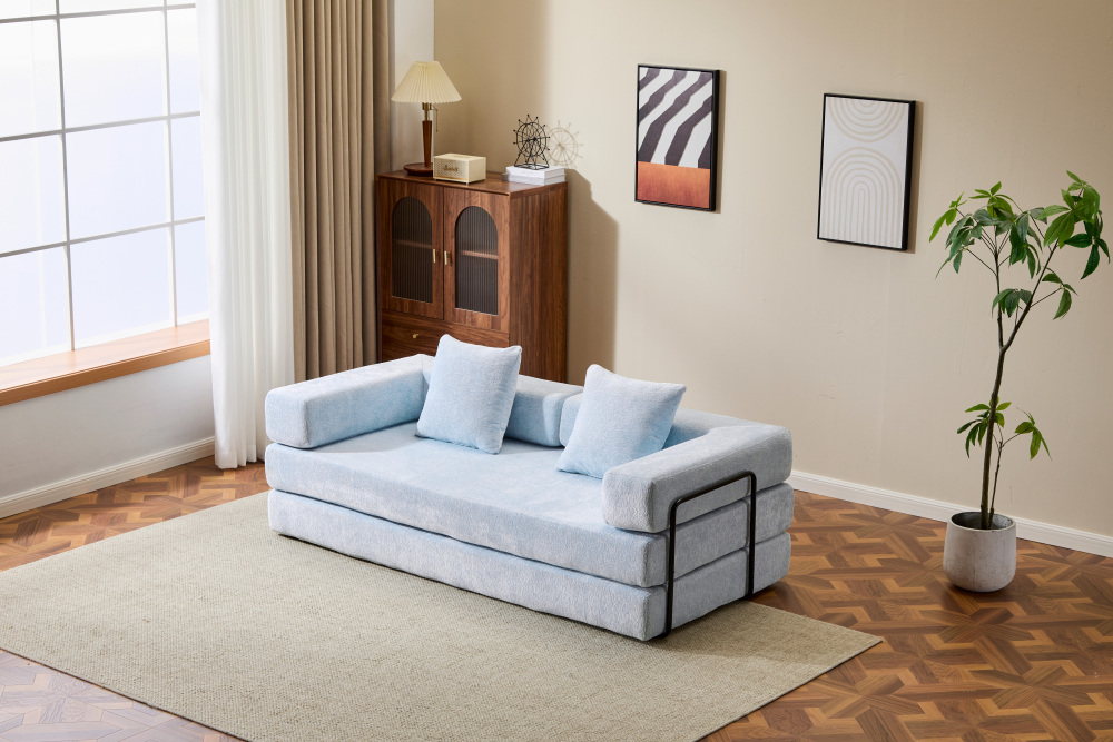 Floor Couch,Compression Sofa,Convertible Floor Sofa Bed-with Pillow Back Support Armrest,Comfy Futon Couch Lounge Sleeper Bed,Chenille fabric,for Living Room Bedroom (dark green)