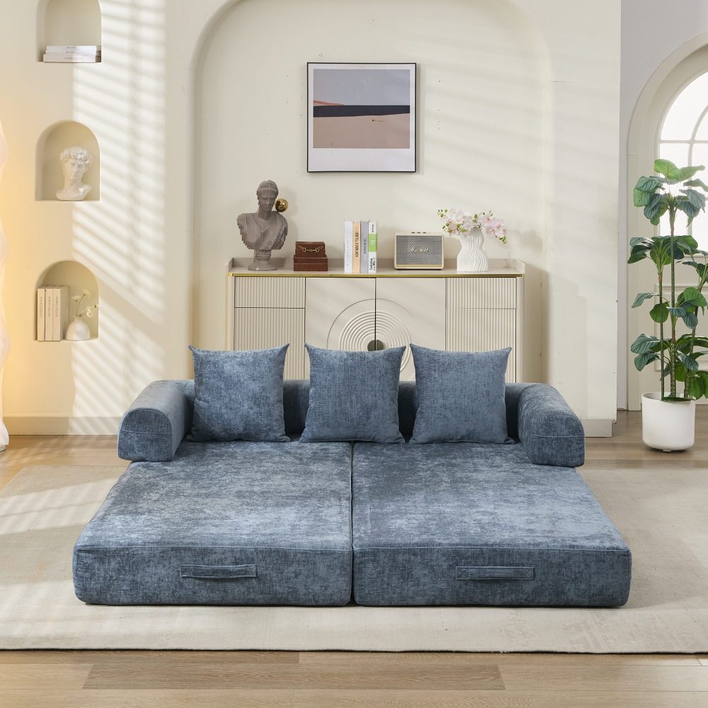 Comfy Convertible Folding Mattress Couch, Floor Sofa Bed, Chenille Floor Sofa with Armrest, Floor Sofa Lounge Couch for Living Room Bedroom Lounge Studio-Beige