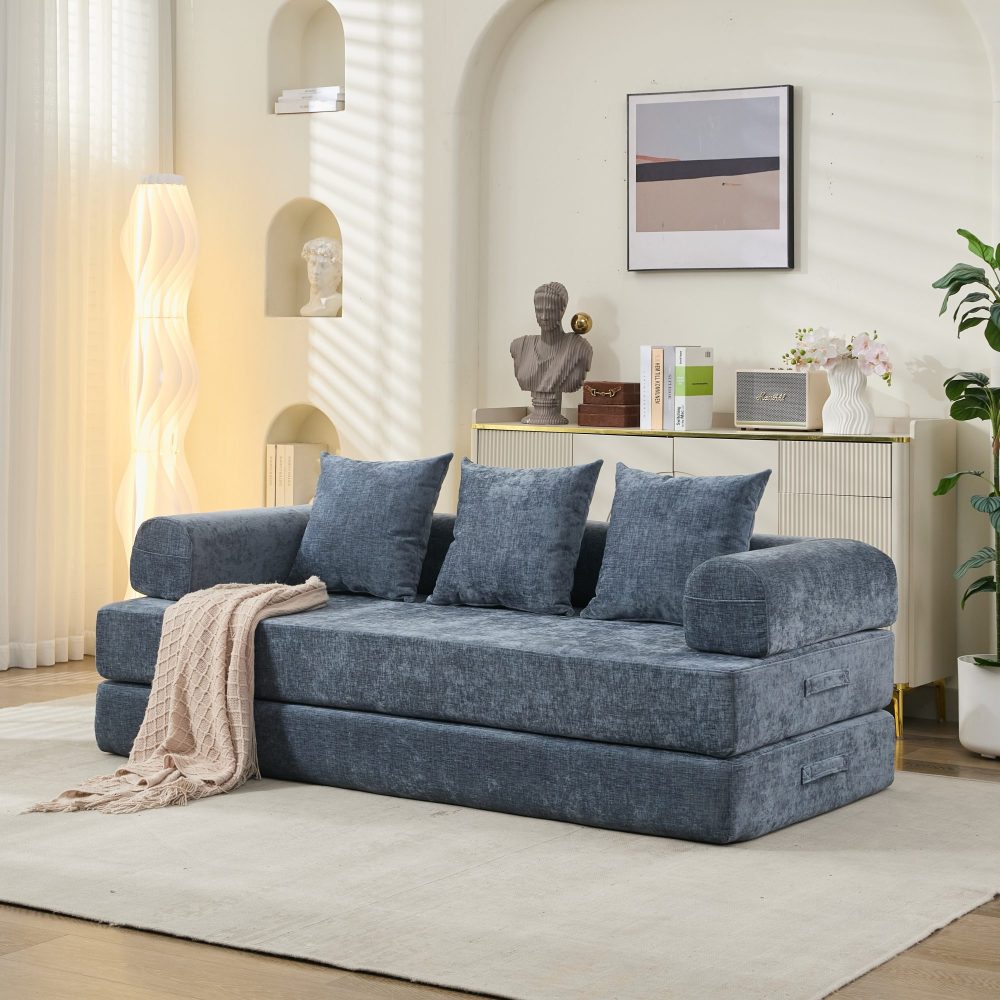 Comfy Convertible Folding Mattress Couch, Floor Sofa Bed, Chenille Floor Sofa with Armrest, Floor Sofa Lounge Couch for Living Room Bedroom Lounge Studio-Beige