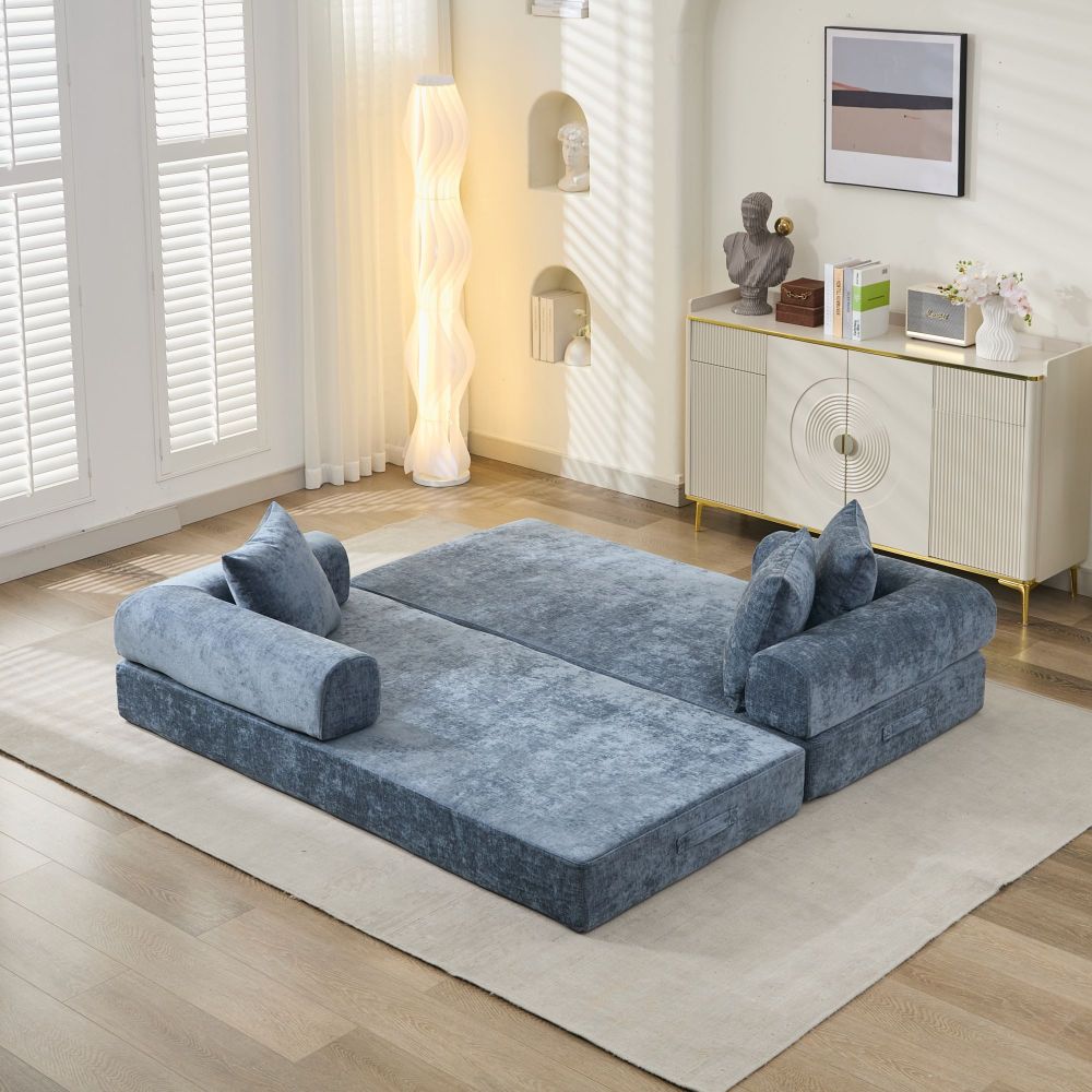 Comfy Convertible Folding Mattress Couch, Floor Sofa Bed, Chenille Floor Sofa with Armrest, Floor Sofa Lounge Couch for Living Room Bedroom Lounge Studio-Beige