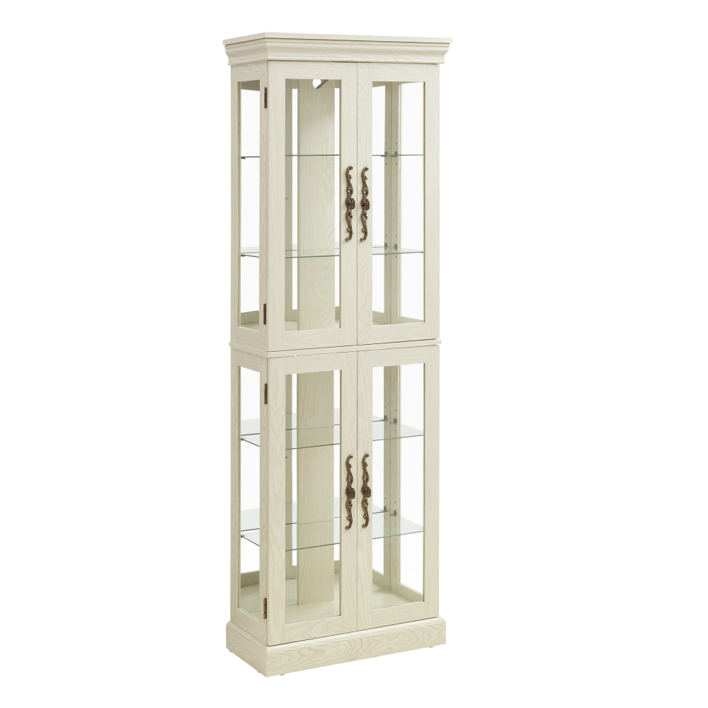 Lighted Glass Curio Display Cabinet,Display Cabinet,Glass Storage Cabinet Glass Wine cabinet Wood Frame Toy Display for Living Room, Kitchen, Pantry light bulb included Antique white