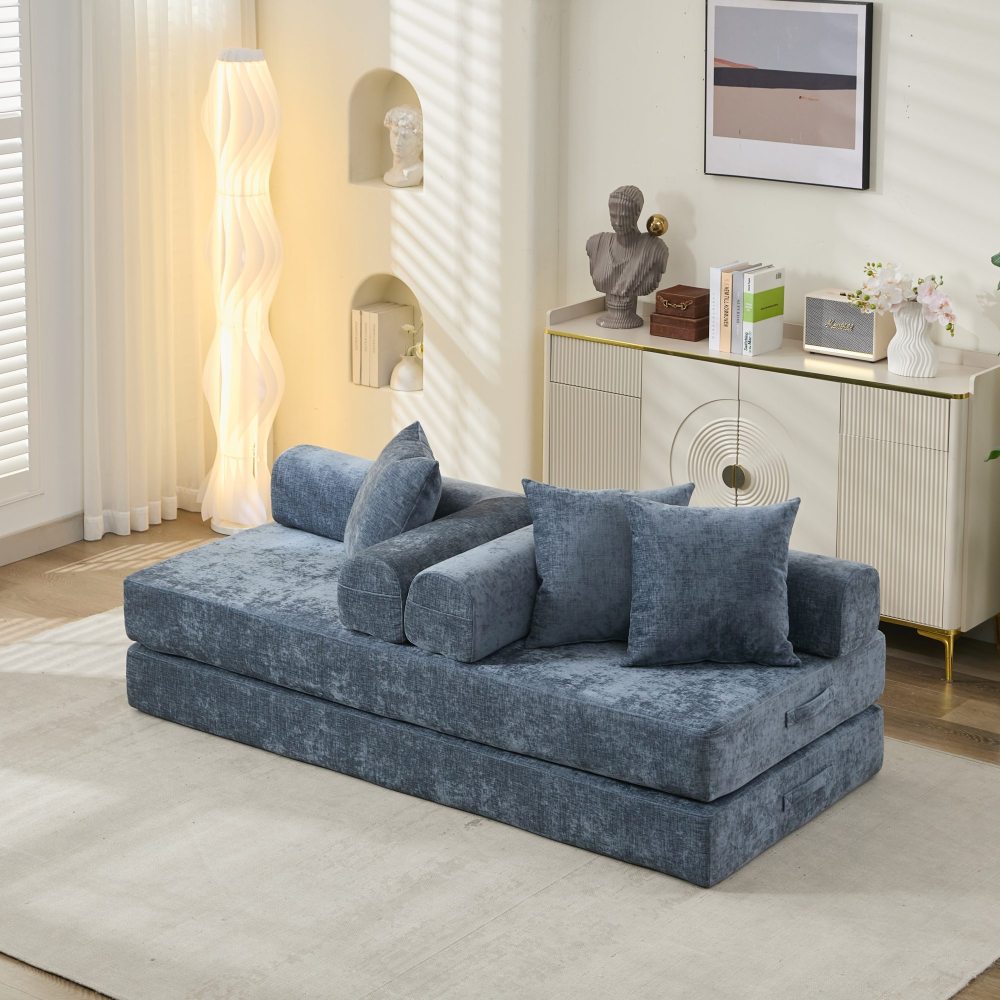 Comfy Convertible Folding Mattress Couch, Floor Sofa Bed, Chenille Floor Sofa with Armrest, Floor Sofa Lounge Couch for Living Room Bedroom Lounge Studio-Beige