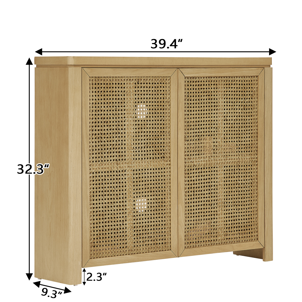 39.4" Mid Century Modern Rattan Sideboard Buffet Cabinet with 2 Outlet Holes, Coffee Bar Wine Bar Credenza, Retro Storage Cabinet for Entryway, Hallway, Living Room, Kitchen, Dining Room, Walnut