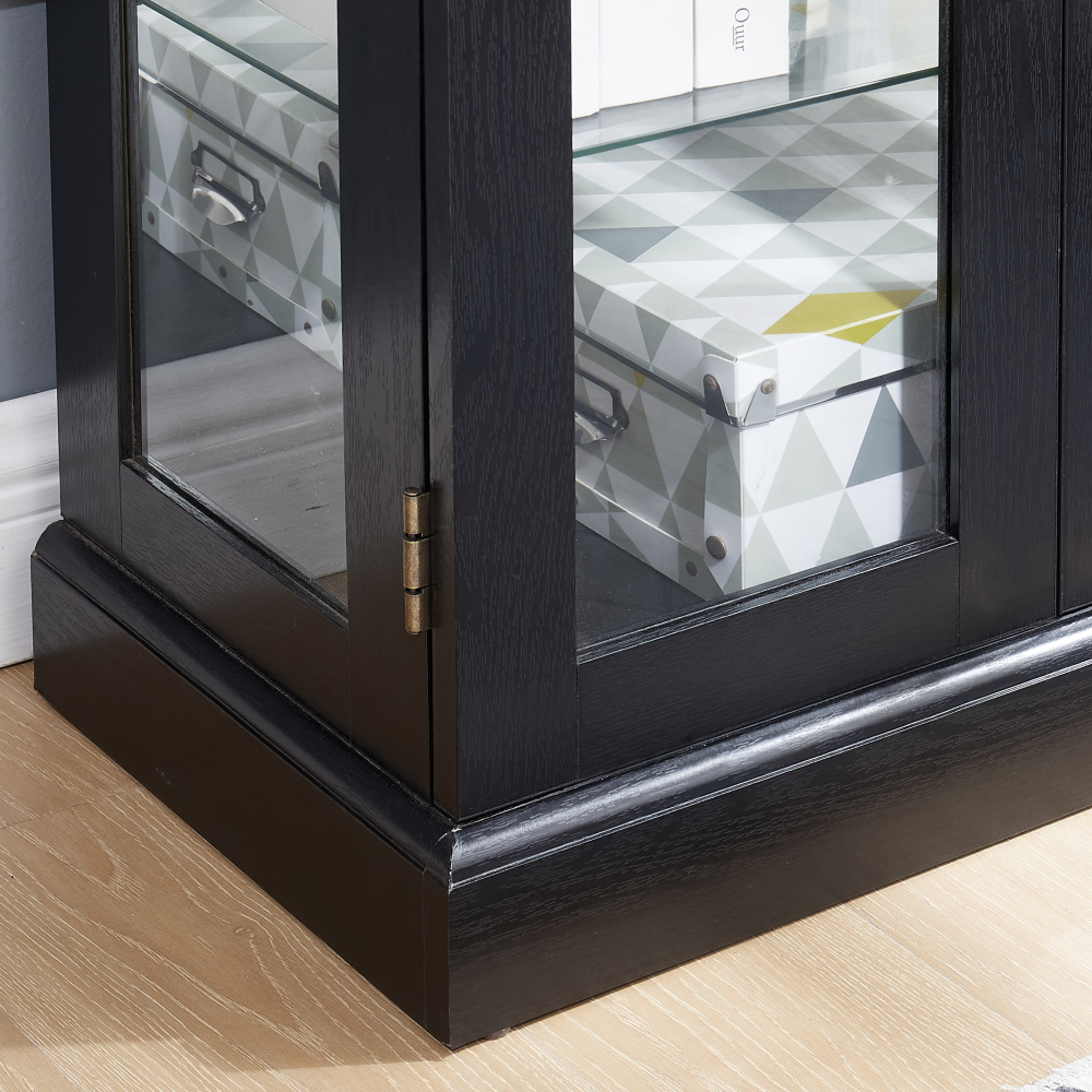 Lighted Glass Curio Display Cabinet,Display Cabinet,Glass Storage Cabinet Glass Wine cabinet Wood Frame Toy Display for Living Room, Kitchen, Pantry light bulb included Antique white