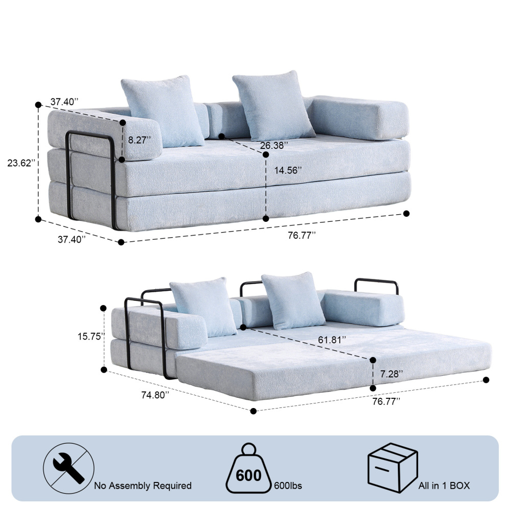 Floor Couch,Compression Sofa,Convertible Floor Sofa Bed-with Pillow Back Support Armrest,Comfy Futon Couch Lounge Sleeper Bed,Chenille fabric,for Living Room Bedroom (dark green)