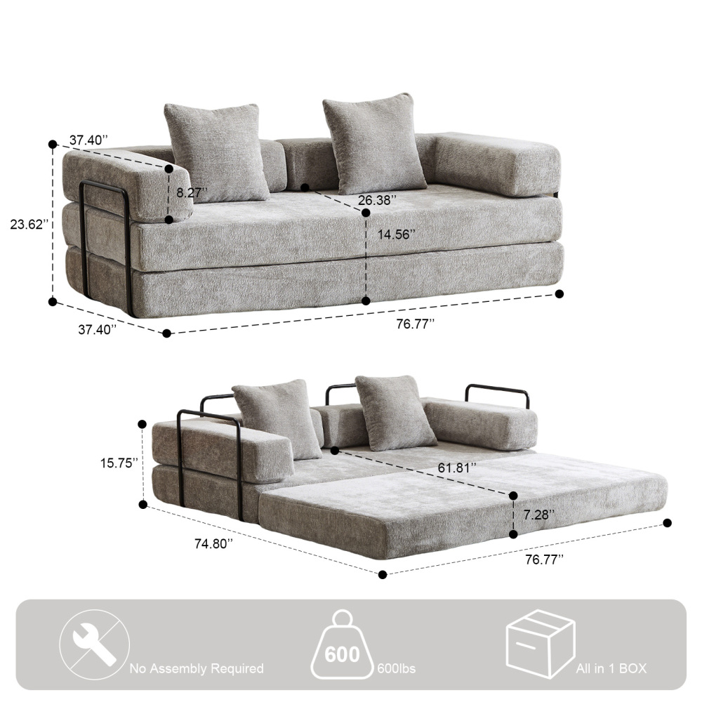 Floor Couch,Compression Sofa,Convertible Floor Sofa Bed-with Pillow Back Support Armrest,Comfy Futon Couch Lounge Sleeper Bed,Chenille fabric,for Living Room Bedroom (dark green)