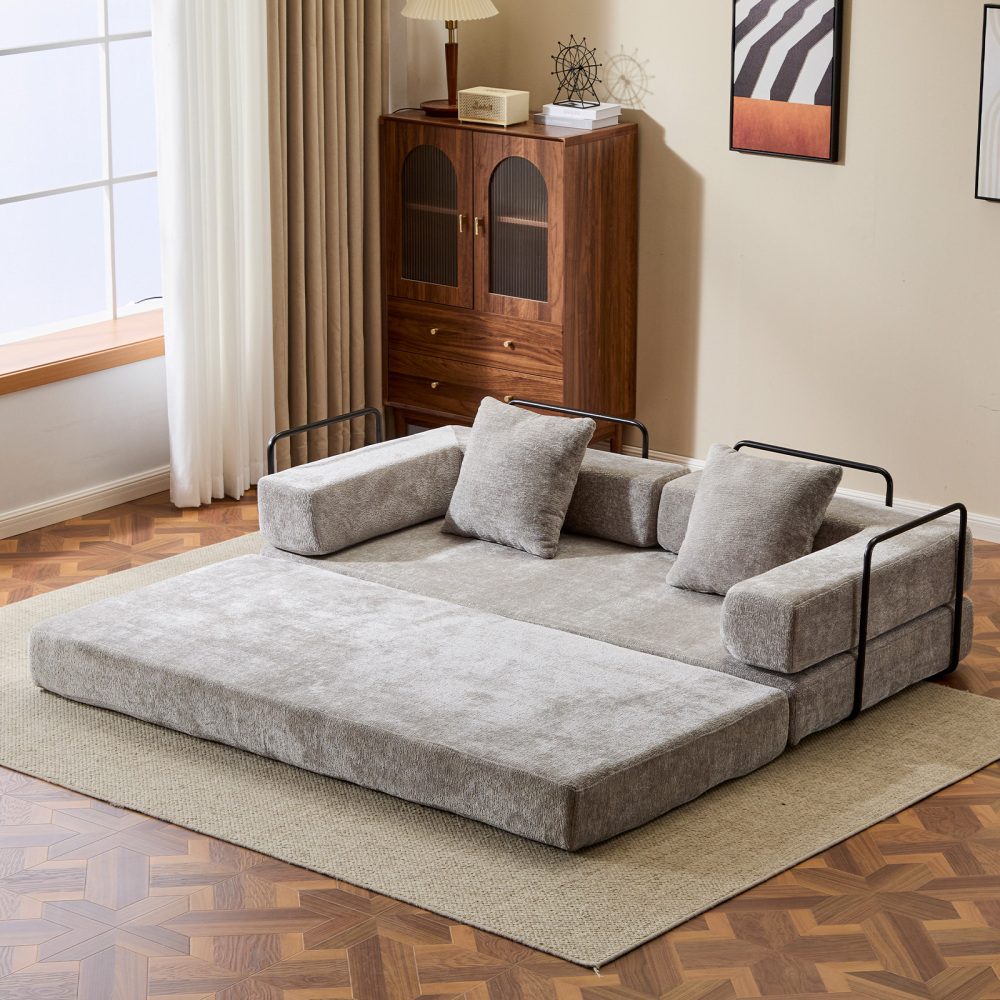 Floor Couch,Compression Sofa,Convertible Floor Sofa Bed-with Pillow Back Support Armrest,Comfy Futon Couch Lounge Sleeper Bed,Chenille fabric,for Living Room Bedroom (dark green)
