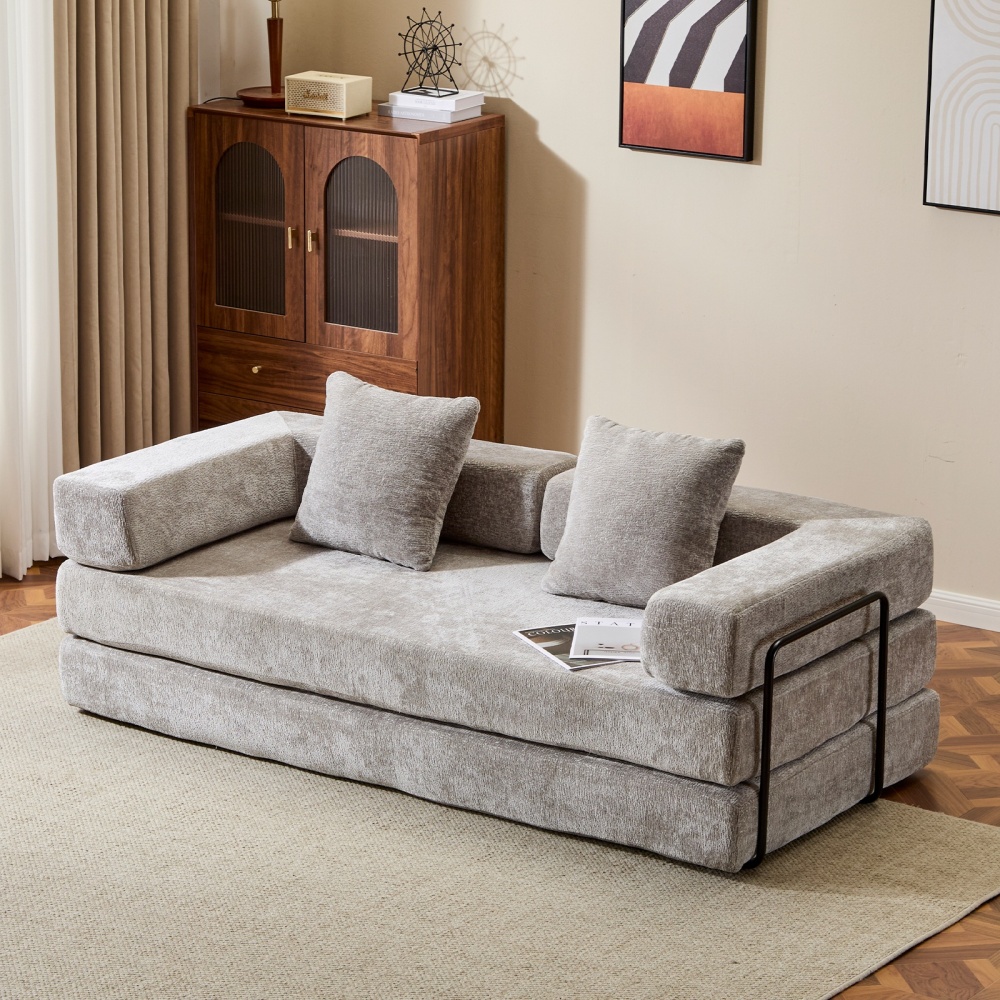 Floor Couch,Compression Sofa,Convertible Floor Sofa Bed-with Pillow Back Support Armrest,Comfy Futon Couch Lounge Sleeper Bed,Chenille fabric,for Living Room Bedroom (dark green)