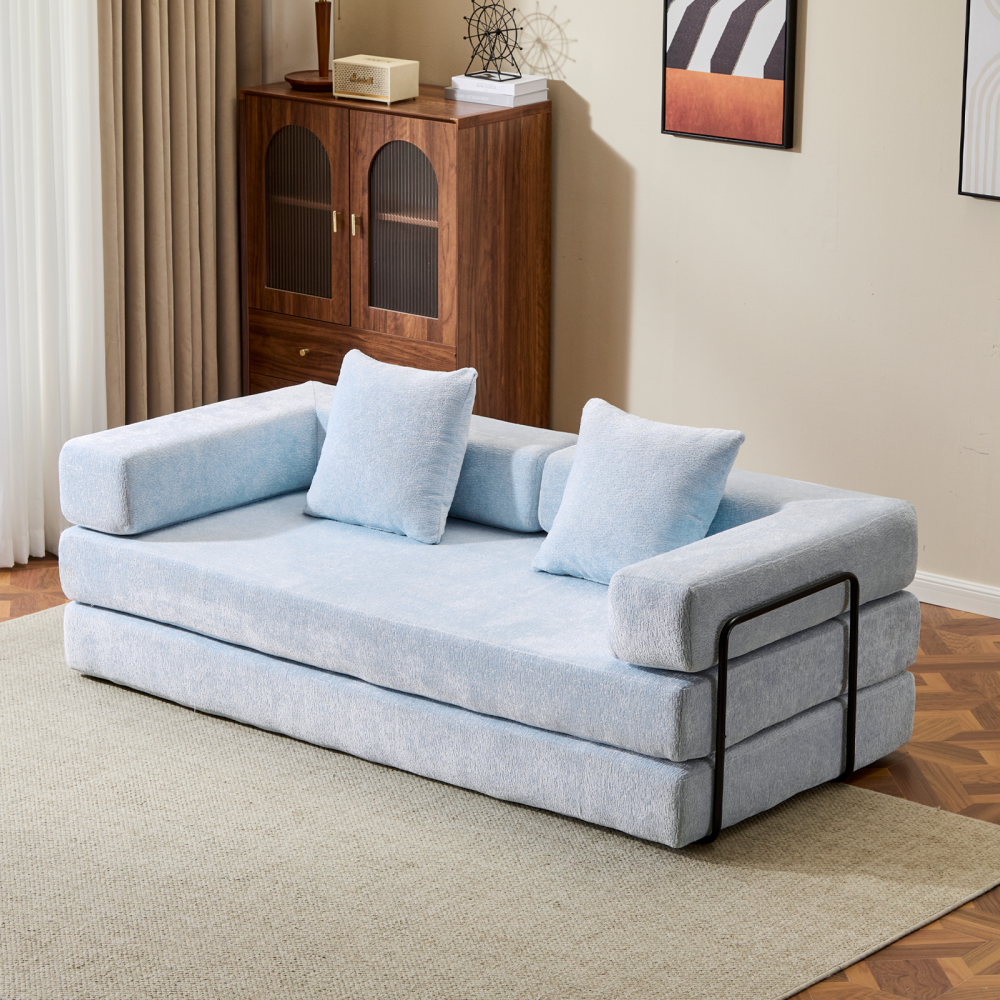 Floor Couch,Compression Sofa,Convertible Floor Sofa Bed-with Pillow Back Support Armrest,Comfy Futon Couch Lounge Sleeper Bed,Chenille fabric,for Living Room Bedroom (dark green)