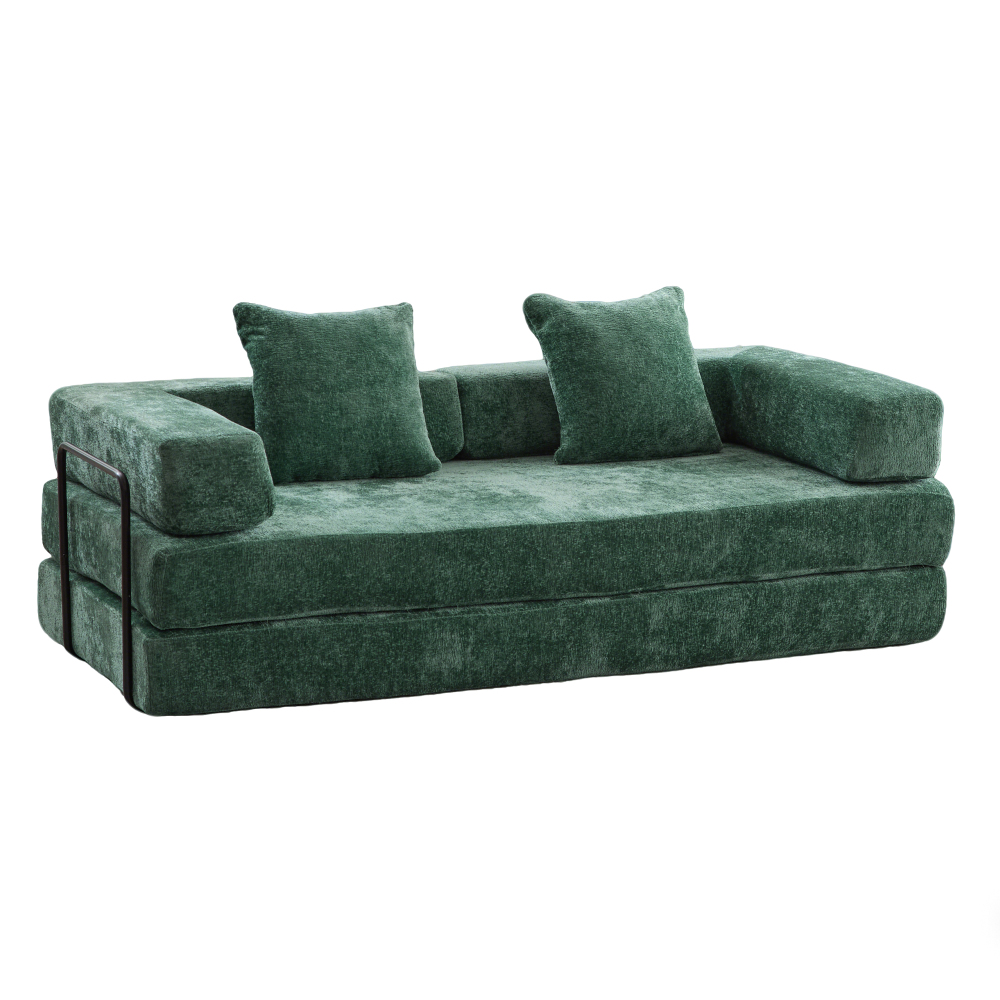 Floor Couch,Compression Sofa,Convertible Floor Sofa Bed-with Pillow Back Support Armrest,Comfy Futon Couch Lounge Sleeper Bed,Chenille fabric,for Living Room Bedroom (dark green)