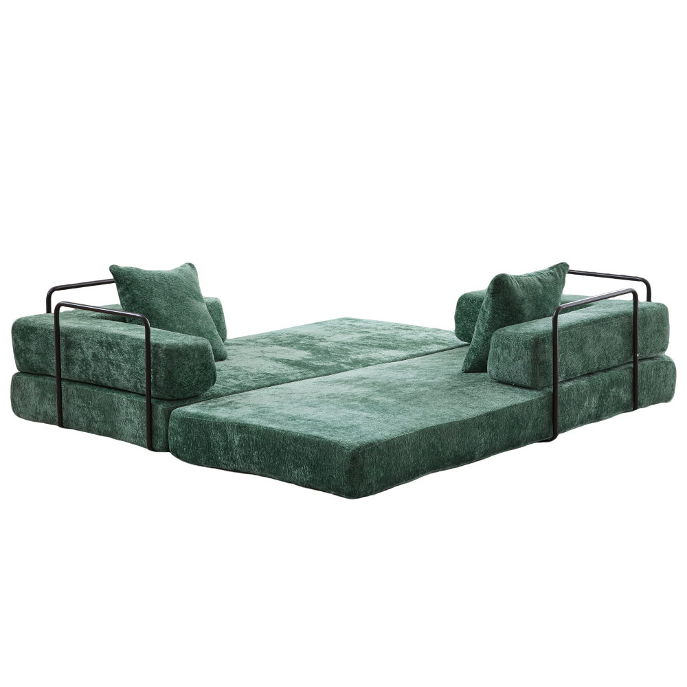 Floor Couch,Compression Sofa,Convertible Floor Sofa Bed-with Pillow Back Support Armrest,Comfy Futon Couch Lounge Sleeper Bed,Chenille fabric,for Living Room Bedroom (dark green)
