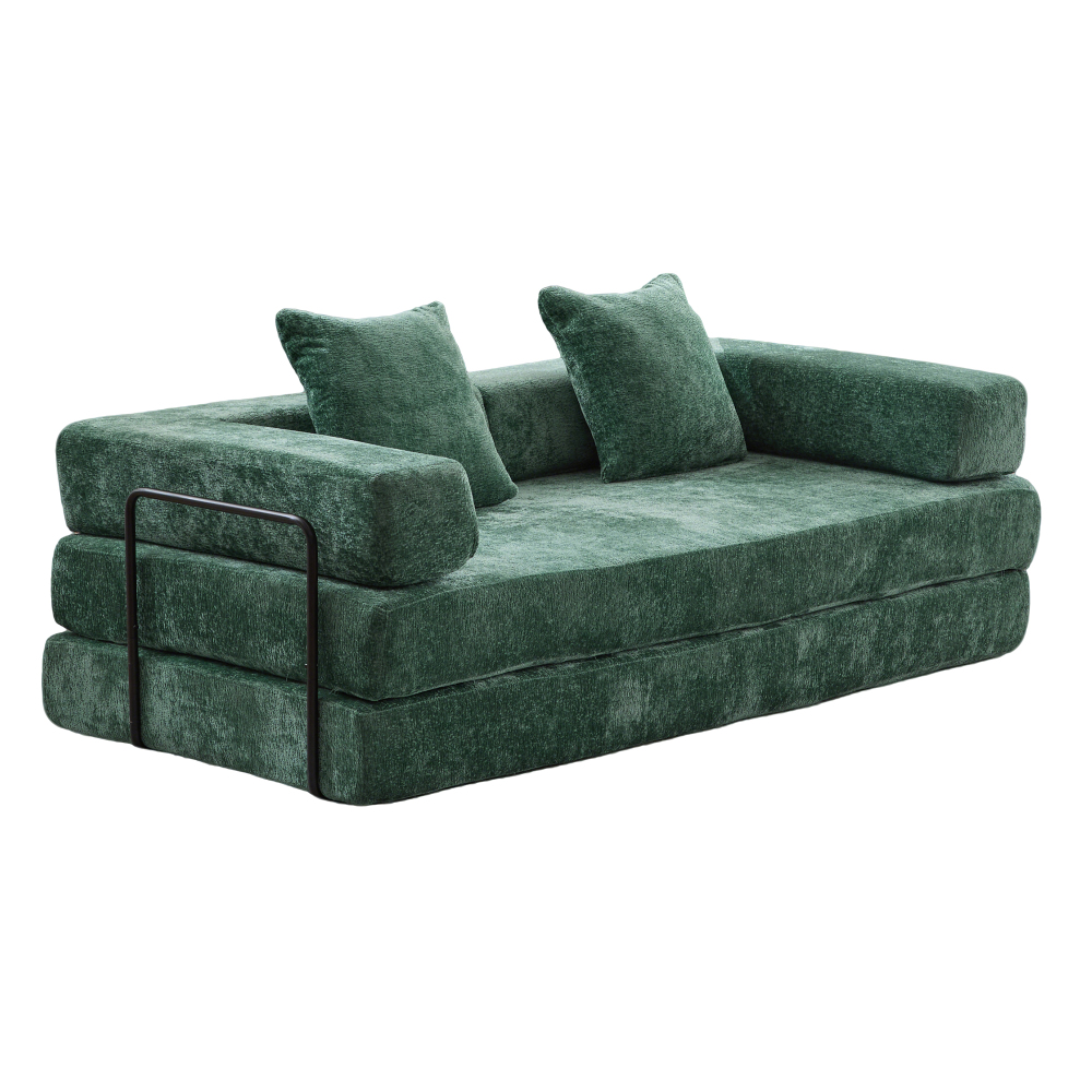 Floor Couch,Compression Sofa,Convertible Floor Sofa Bed-with Pillow Back Support Armrest,Comfy Futon Couch Lounge Sleeper Bed,Chenille fabric,for Living Room Bedroom (dark green)
