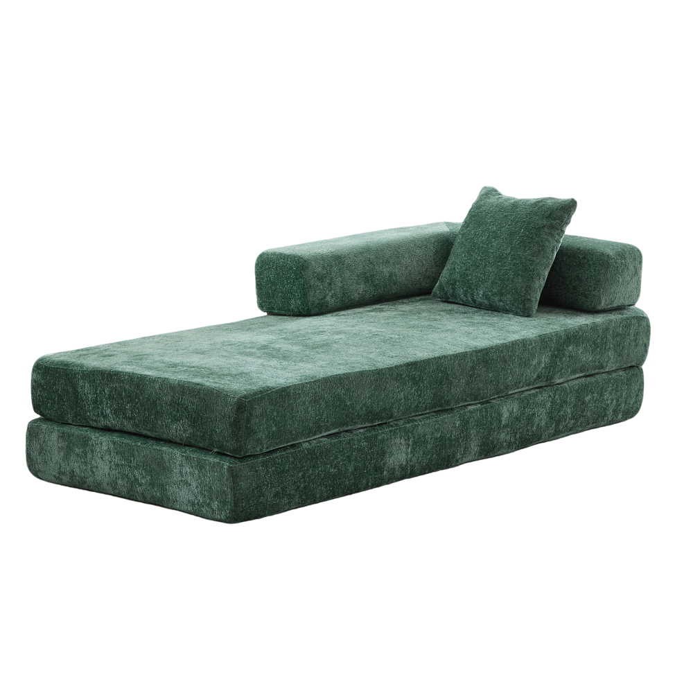 Floor Couch,Compression Sofa,Convertible Floor Sofa Bed-with Pillow Back Support Armrest,Comfy Futon Couch Lounge Sleeper Bed,Chenille fabric,for Living Room Bedroom (dark green)