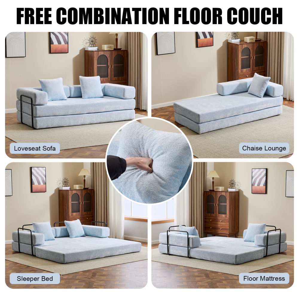 Floor Couch,Compression Sofa,Convertible Floor Sofa Bed-with Pillow Back Support Armrest,Comfy Futon Couch Lounge Sleeper Bed,Chenille fabric,for Living Room Bedroom (dark green)