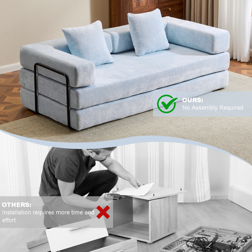 Floor Couch,Compression Sofa,Convertible Floor Sofa Bed-with Pillow Back Support Armrest,Comfy Futon Couch Lounge Sleeper Bed,Chenille fabric,for Living Room Bedroom (dark green)
