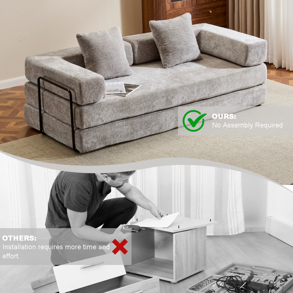 Floor Couch,Compression Sofa,Convertible Floor Sofa Bed-with Pillow Back Support Armrest,Comfy Futon Couch Lounge Sleeper Bed,Chenille fabric,for Living Room Bedroom (dark green)