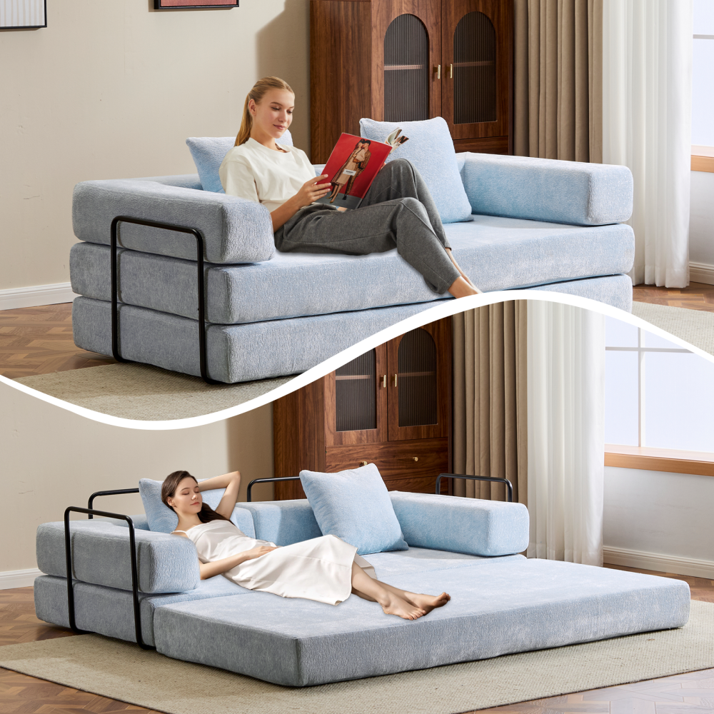 Floor Couch,Compression Sofa,Convertible Floor Sofa Bed-with Pillow Back Support Armrest,Comfy Futon Couch Lounge Sleeper Bed,Chenille fabric,for Living Room Bedroom (dark green)