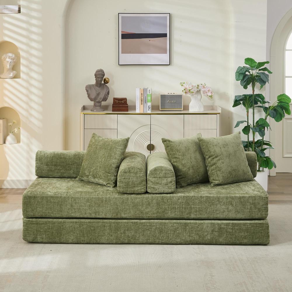 Comfy Convertible Folding Mattress Couch, Floor Sofa Bed, Chenille Floor Sofa with Armrest, Floor Sofa Lounge Couch for Living Room Bedroom Lounge Studio-Beige