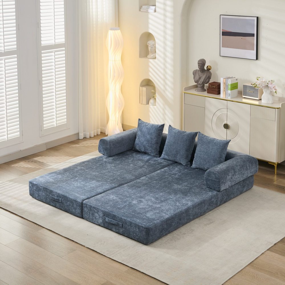 Comfy Convertible Folding Mattress Couch, Floor Sofa Bed, Chenille Floor Sofa with Armrest, Floor Sofa Lounge Couch for Living Room Bedroom Lounge Studio-Beige