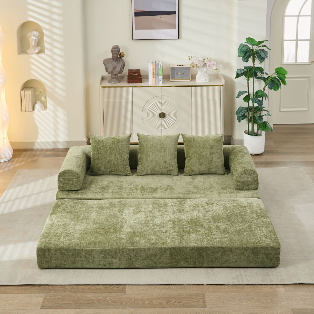 Comfy Convertible Folding Mattress Couch, Floor Sofa Bed, Chenille Floor Sofa with Armrest, Floor Sofa Lounge Couch for Living Room Bedroom Lounge Studio-Beige