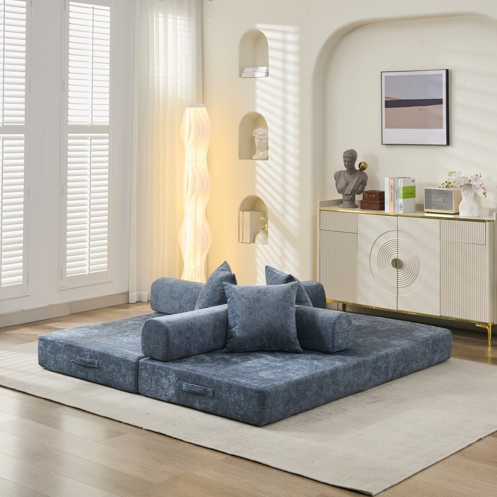 Comfy Convertible Folding Mattress Couch, Floor Sofa Bed, Chenille Floor Sofa with Armrest, Floor Sofa Lounge Couch for Living Room Bedroom Lounge Studio-Beige