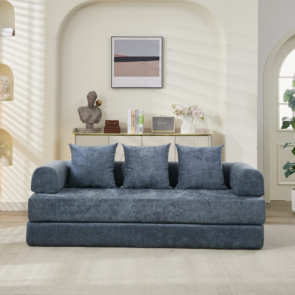 Comfy Convertible Folding Mattress Couch, Floor Sofa Bed, Chenille Floor Sofa with Armrest, Floor Sofa Lounge Couch for Living Room Bedroom Lounge Studio-Beige