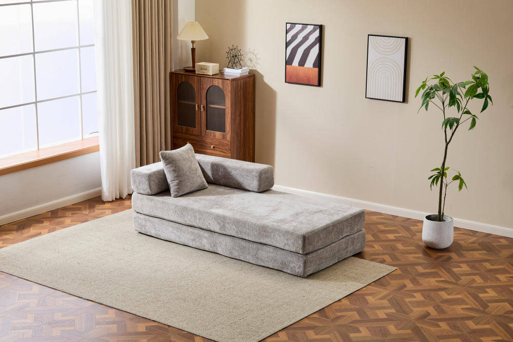 Floor Couch,Compression Sofa,Convertible Floor Sofa Bed-with Pillow Back Support Armrest,Comfy Futon Couch Lounge Sleeper Bed,Chenille fabric,for Living Room Bedroom (dark green)