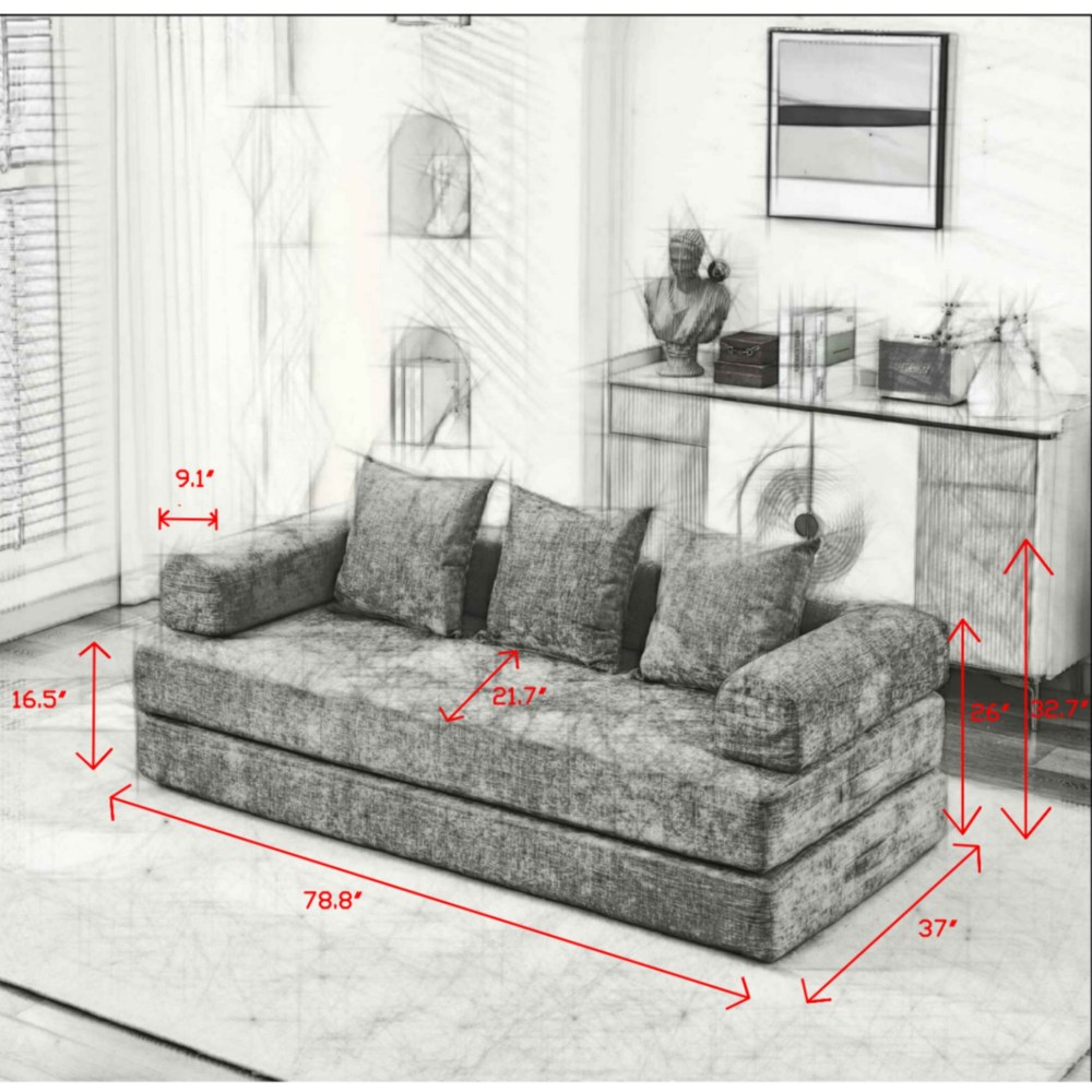 Comfy Convertible Folding Mattress Couch, Floor Sofa Bed, Chenille Floor Sofa with Armrest, Floor Sofa Lounge Couch for Living Room Bedroom Lounge Studio-Beige