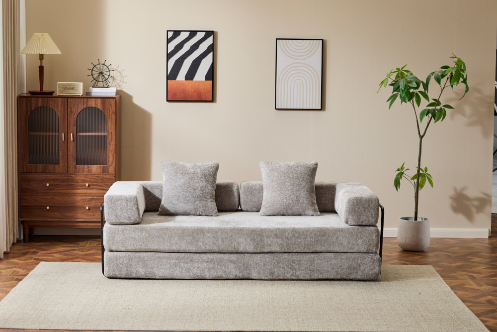 Floor Couch,Compression Sofa,Convertible Floor Sofa Bed-with Pillow Back Support Armrest,Comfy Futon Couch Lounge Sleeper Bed,Chenille fabric,for Living Room Bedroom (dark green)