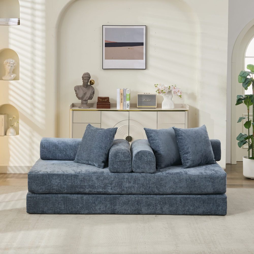 Comfy Convertible Folding Mattress Couch, Floor Sofa Bed, Chenille Floor Sofa with Armrest, Floor Sofa Lounge Couch for Living Room Bedroom Lounge Studio-Beige