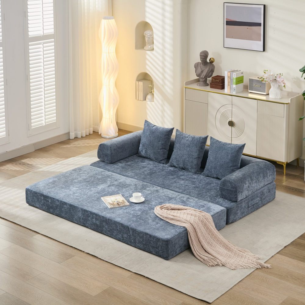 Comfy Convertible Folding Mattress Couch, Floor Sofa Bed, Chenille Floor Sofa with Armrest, Floor Sofa Lounge Couch for Living Room Bedroom Lounge Studio-Beige