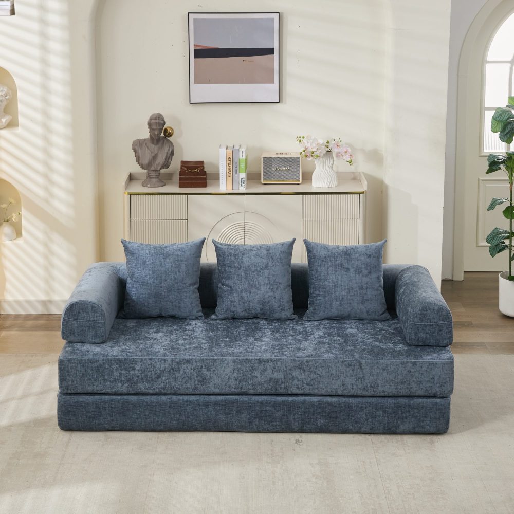 Comfy Convertible Folding Mattress Couch, Floor Sofa Bed, Chenille Floor Sofa with Armrest, Floor Sofa Lounge Couch for Living Room Bedroom Lounge Studio-Beige