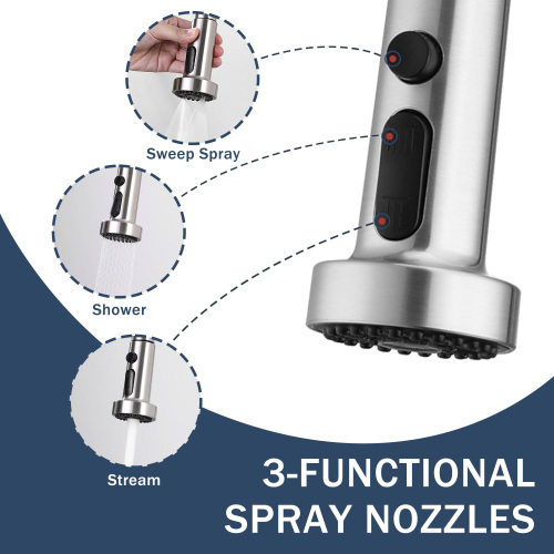 3-in-1 Kitchen Faucet with Press-Type Glass Rinser, High-Arc Pull-Down Sprayer Faucet, 3 Function Spray Mode, Matte Black Finish, for Modern Kitchen Sink