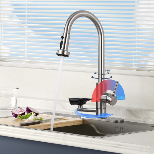 3-in-1 Kitchen Faucet with Press-Type Glass Rinser, High-Arc Pull-Down Sprayer Faucet, 3 Function Spray Mode, Matte Black Finish, for Modern Kitchen Sink