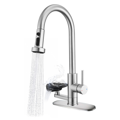 3-in-1 Kitchen Faucet with Press-Type Glass Rinser, High-Arc Pull-Down Sprayer Faucet, 3 Function Spray Mode, Matte Black Finish, for Modern Kitchen Sink