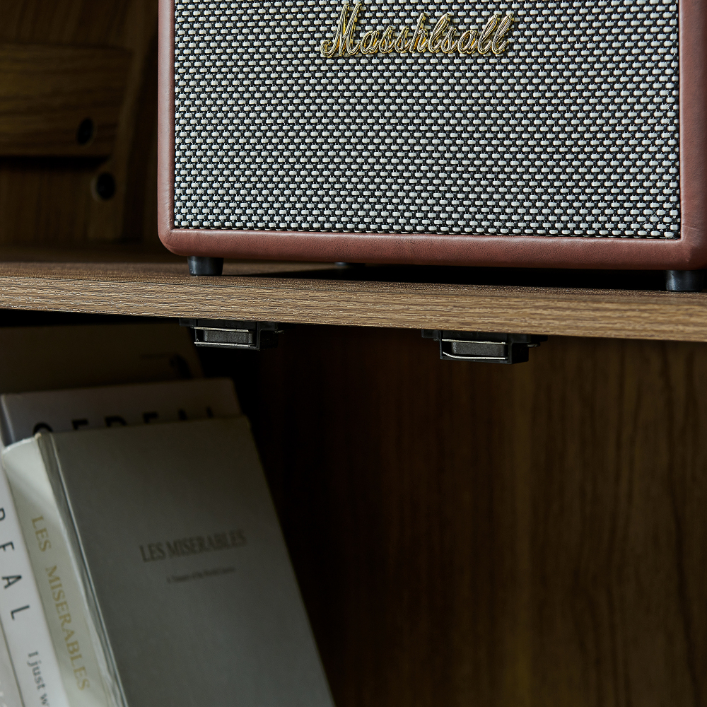 A high arched storage cabinet with a lamp, a modern retro-style wooden storage cabinet with adjustable glass partitions, suitable for use as a multi-functional cabinet in kitchens
