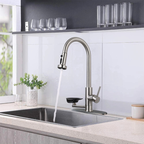 3-in-1 Kitchen Faucet with Press-Type Glass Rinser, High-Arc Pull-Down Sprayer Faucet, 3 Function Spray Mode, Matte Black Finish, for Modern Kitchen Sink