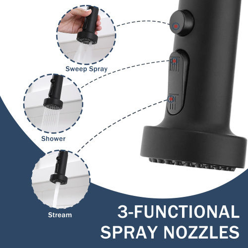 3-in-1 Kitchen Faucet with Press-Type Glass Rinser, High-Arc Pull-Down Sprayer Faucet, 3 Function Spray Mode, Matte Black Finish, for Modern Kitchen Sink