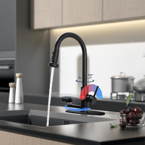 3-in-1 Kitchen Faucet with Press-Type Glass Rinser, High-Arc Pull-Down Sprayer Faucet, 3 Function Spray Mode, Matte Black Finish, for Modern Kitchen Sink