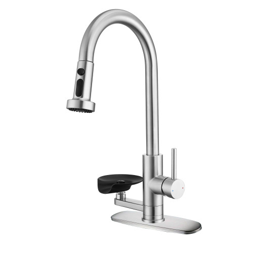 3-in-1 Kitchen Faucet with Press-Type Glass Rinser, High-Arc Pull-Down Sprayer Faucet, 3 Function Spray Mode, Matte Black Finish, for Modern Kitchen Sink