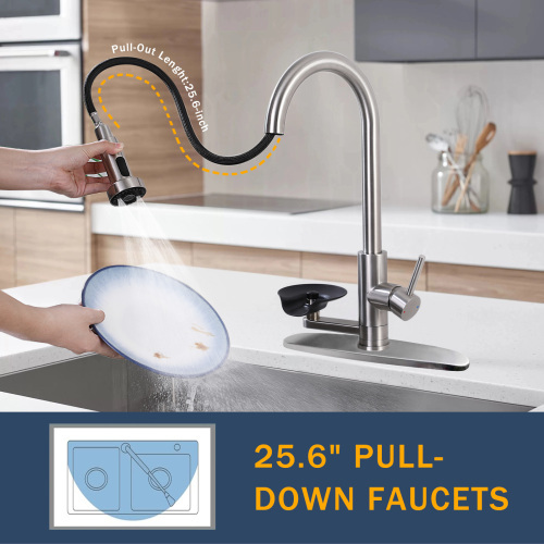 3-in-1 Kitchen Faucet with Press-Type Glass Rinser, High-Arc Pull-Down Sprayer Faucet, 3 Function Spray Mode, Matte Black Finish, for Modern Kitchen Sink