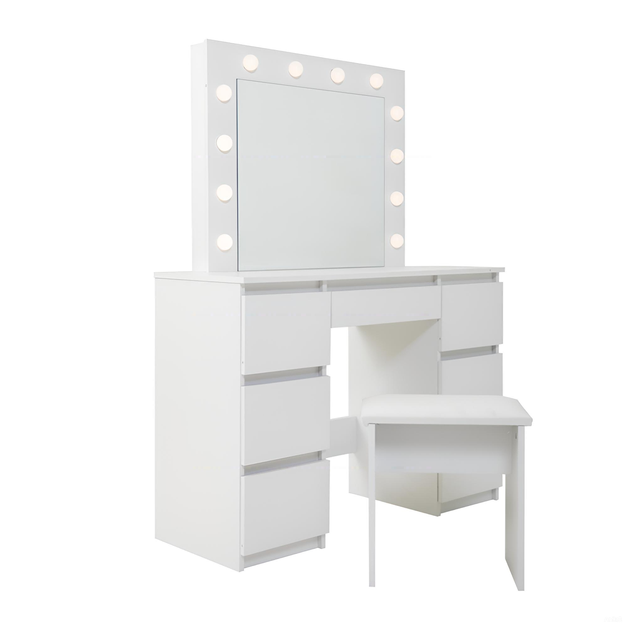 Large White Vanity Tables with Mirror and Light