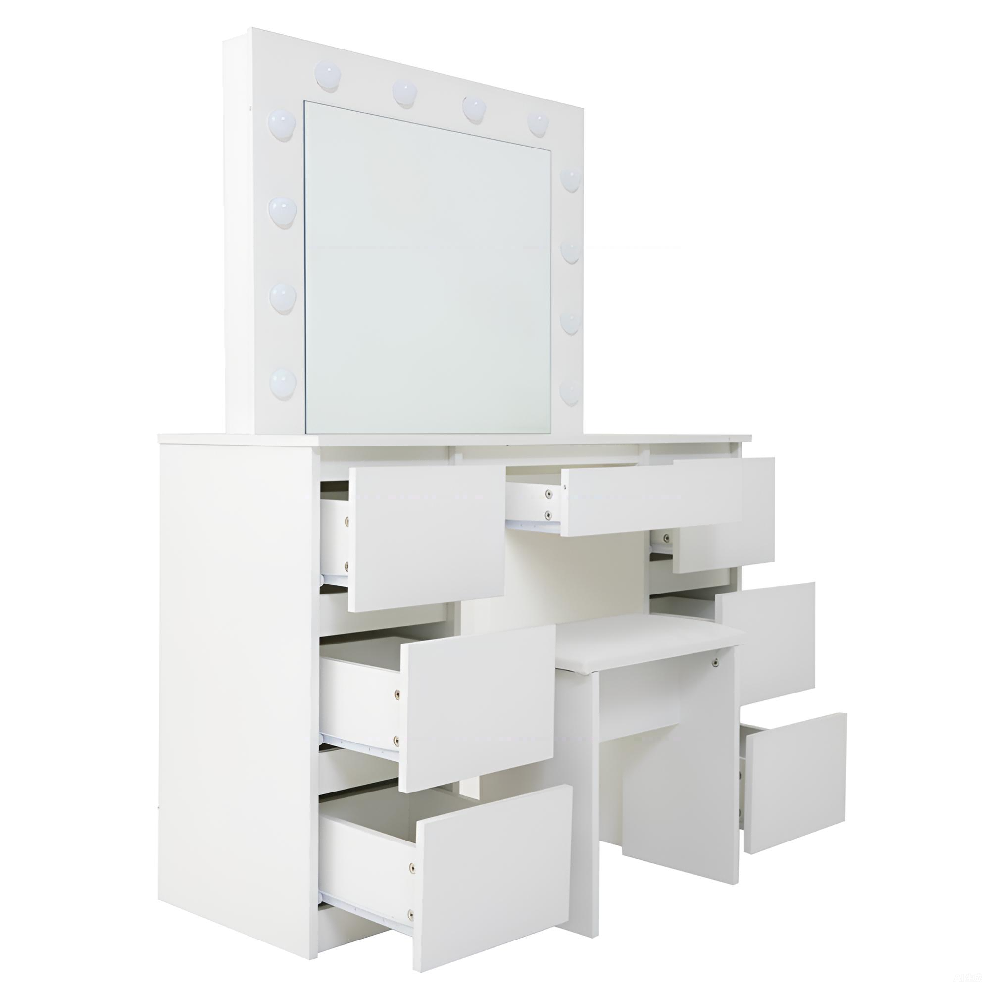 Large White Vanity Tables with Mirror and Light