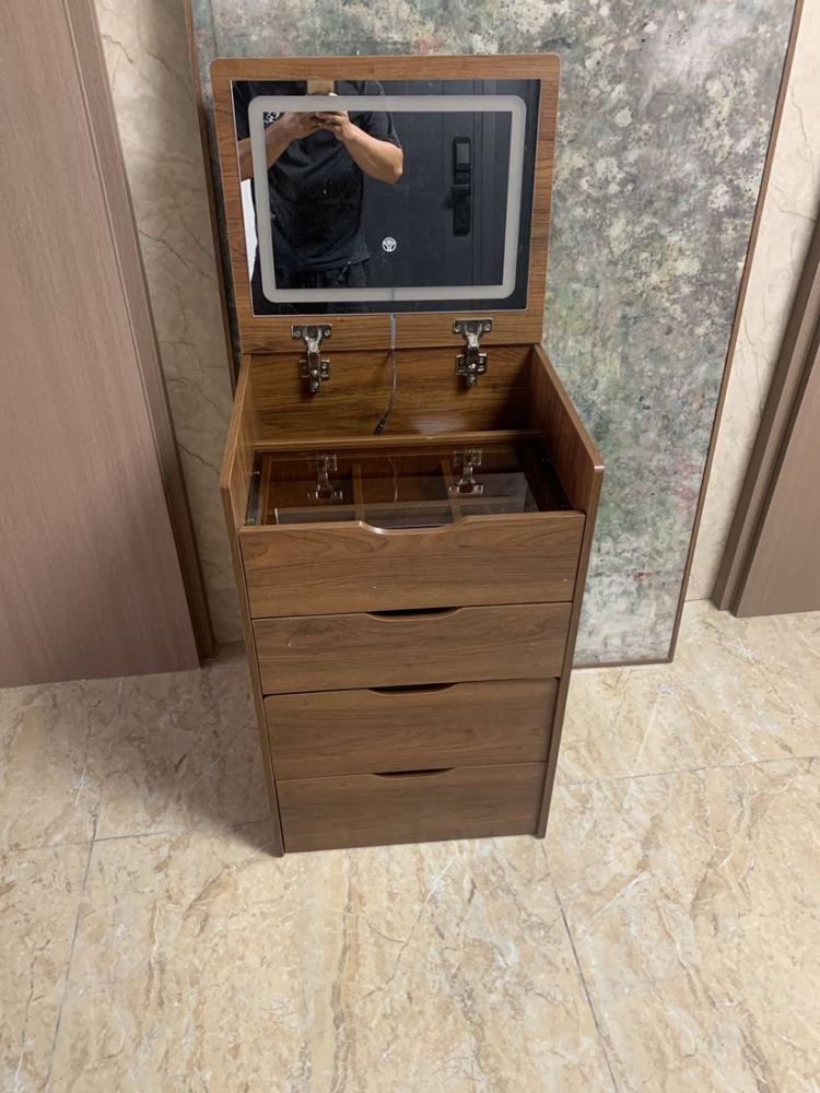 (60cm) 3 in 1 Vanity Desk with Plip Top Mirror, Small Make Up Vanity Set with Visible Glass Desktop, Compact Makeup Vanity with 3 Drawers, Dressing Table for Bedroom (Walnut Color)