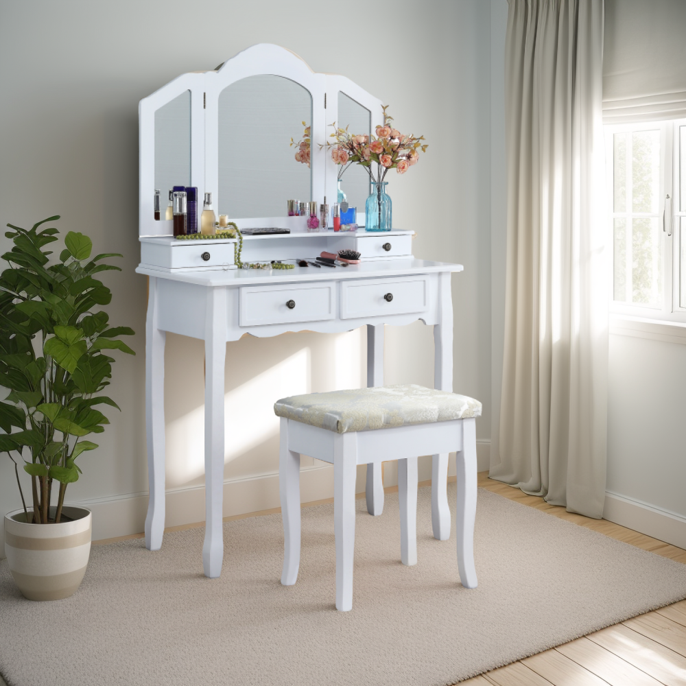 Sanlo Wooden Vanity Make Up Table and Stool Set, Rose Gold