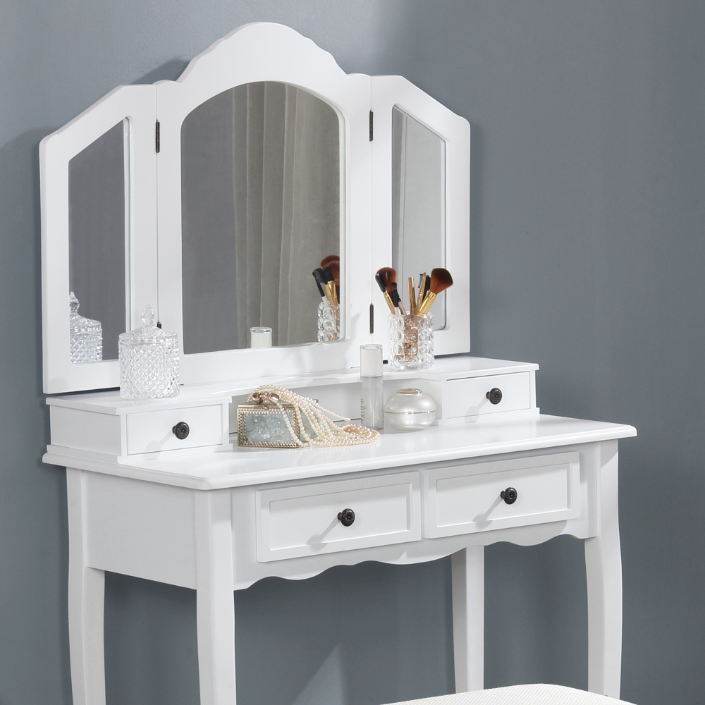 Sanlo Wooden Vanity Make Up Table and Stool Set, Rose Gold