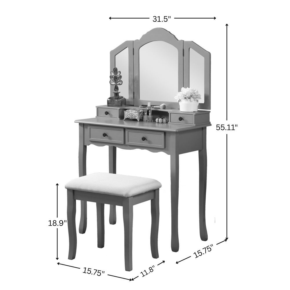 Sanlo Wooden Vanity Make Up Table and Stool Set, Rose Gold