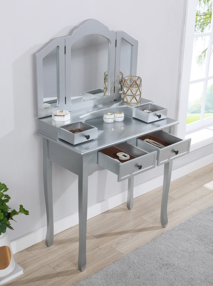 Sanlo Wooden Vanity Make Up Table and Stool Set, Rose Gold