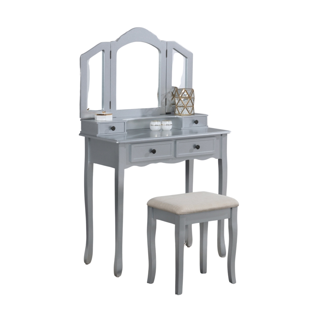 Sanlo Wooden Vanity Make Up Table and Stool Set, Rose Gold