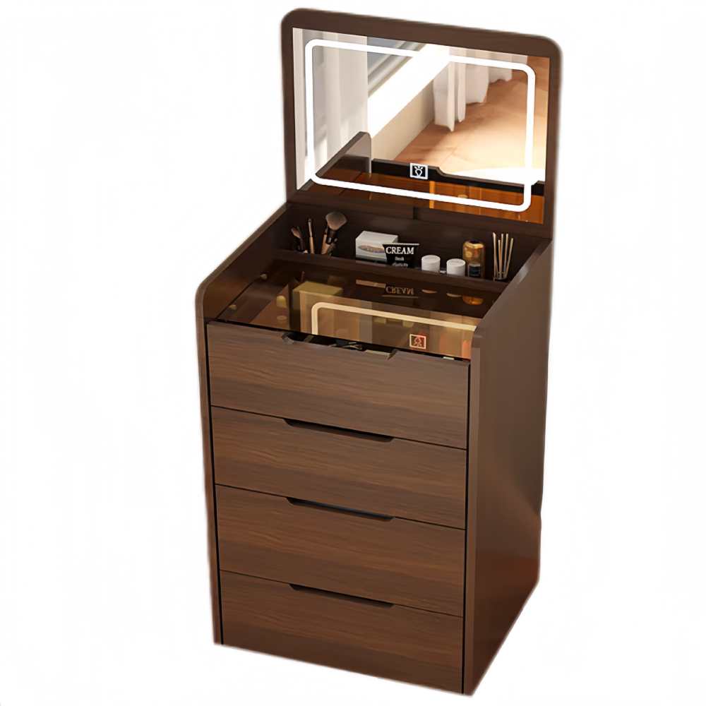 (60cm) 3 in 1 Vanity Desk with Plip Top Mirror, Small Make Up Vanity Set with Visible Glass Desktop, Compact Makeup Vanity with 3 Drawers, Dressing Table for Bedroom (Walnut Color)
